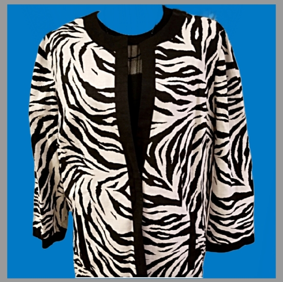 Chico's Zebra Print Black Ecru White Duster Jacket - Picture 1 of 10